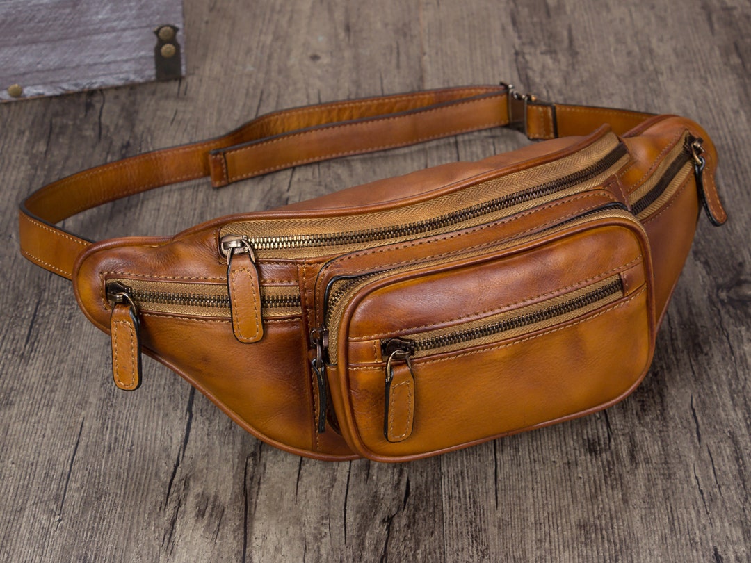 Genuine Leather Waist Pack Cowhide Fanny Bag Casual Hiking - Etsy