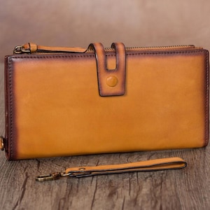 Cartera de cuero genuino para mujeres y hombres con muñequera, billetera de cuero vintage, tarjetero, clip para billetes, logotipo personalizado para regalo