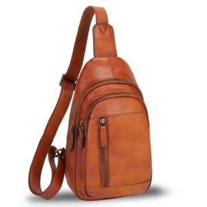 Genuine Leather Sling Bag Chest Shoulder Pack Crossbody Casual Daypack ...