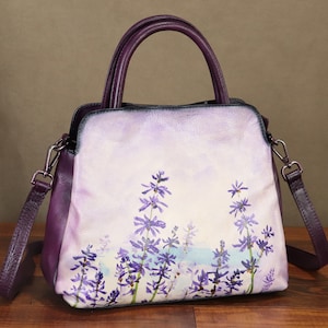 Cartera de piel auténtica para mujer, pintada a mano, estilo vintage, hecha a mano, con asa superior, de diseñador, tipo bandolera, personalizable