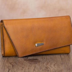 Cartera de cuero genuino Cartera de cuero real vintage hecha a mano Cartera de mujer Cartera de mano larga Tarjetero Monedero personalizable Estuche para regalo