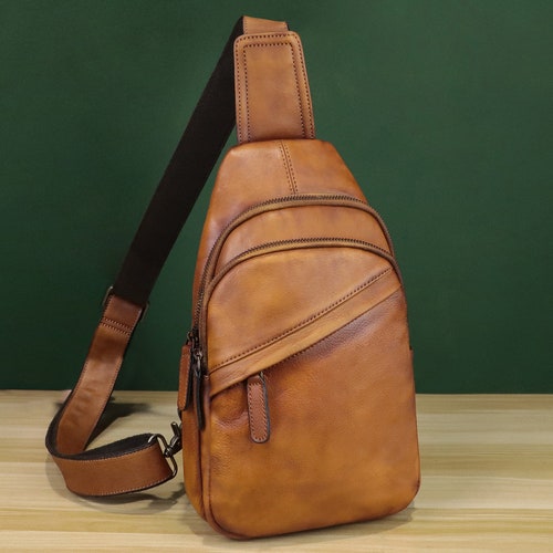 Genuine Leather Sling Bag Crossbody Purse Handmade Hiking Etsy