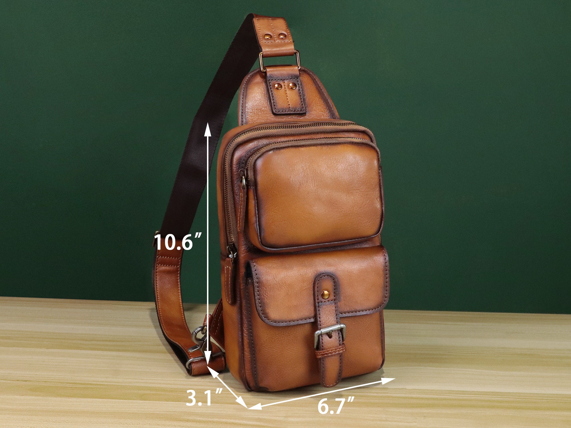 Genuine Leather Sling Bag - Vintage Crossbody Purse For Motorcycle, Hiking, Daypack, Chest Bag