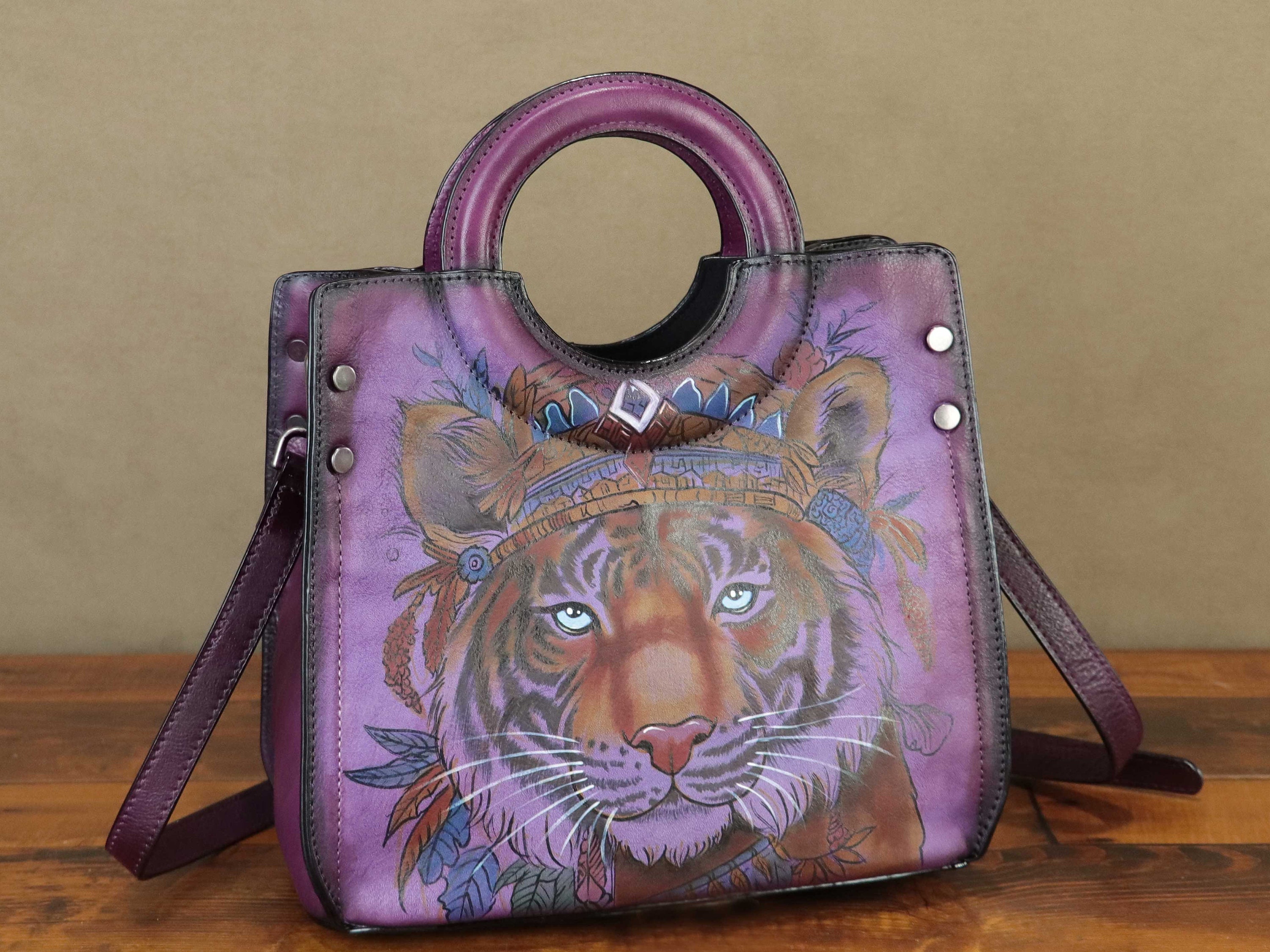 Genuine Leather Satchels Hand Painted Top Handle Bags for Women Handmade Vintage Crossbody Bag Purse Personalization Satchel Handbag Purse