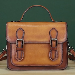 Bolso de cuero genuino para mujer, bolso vintage hecho a mano con asa superior, bolso de hombro tipo bandolera, personalización, grabado, regalo de Festival