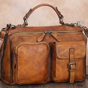 Bolsos de mensajero de cuero genuino para mujer hecho a mano vintage con asa superior bolso cruzado bolso de hombro personalización festival regalo
