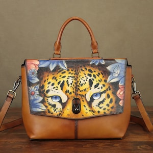 Bolsos tipo cartera de cuero genuino, bolsos pintados a mano para mujer, gran capacidad, trabajo de dama, bolsos cruzados con asa superior, bolso personalizado