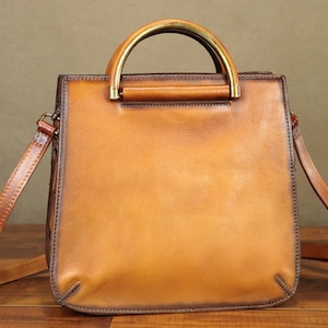 Bolsos de cuero genuino con asa superior para mujer, hecho a mano, Vintage, bandolera, bolso de hombro, personalización, grabado, bolso de regalo para Festival