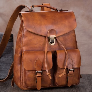 Sac à dos en cuir véritable sac à dos vintage Daypack sac à dos fait main personnalisation Festival cadeau d'anniversaire cartable en cuir