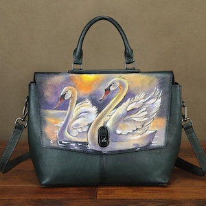 Bolsos tipo cartera de cuero genuino, bolsos pintados a mano para mujer, gran capacidad, trabajo de dama, bolsos cruzados con asa superior, bolso personalizado