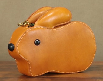 Genuine Leather Crossbody Handbag for Women Rabbit Shape Purse Handmade Engrave Shoulder Satchel Personalization Bunny Birthday Gift