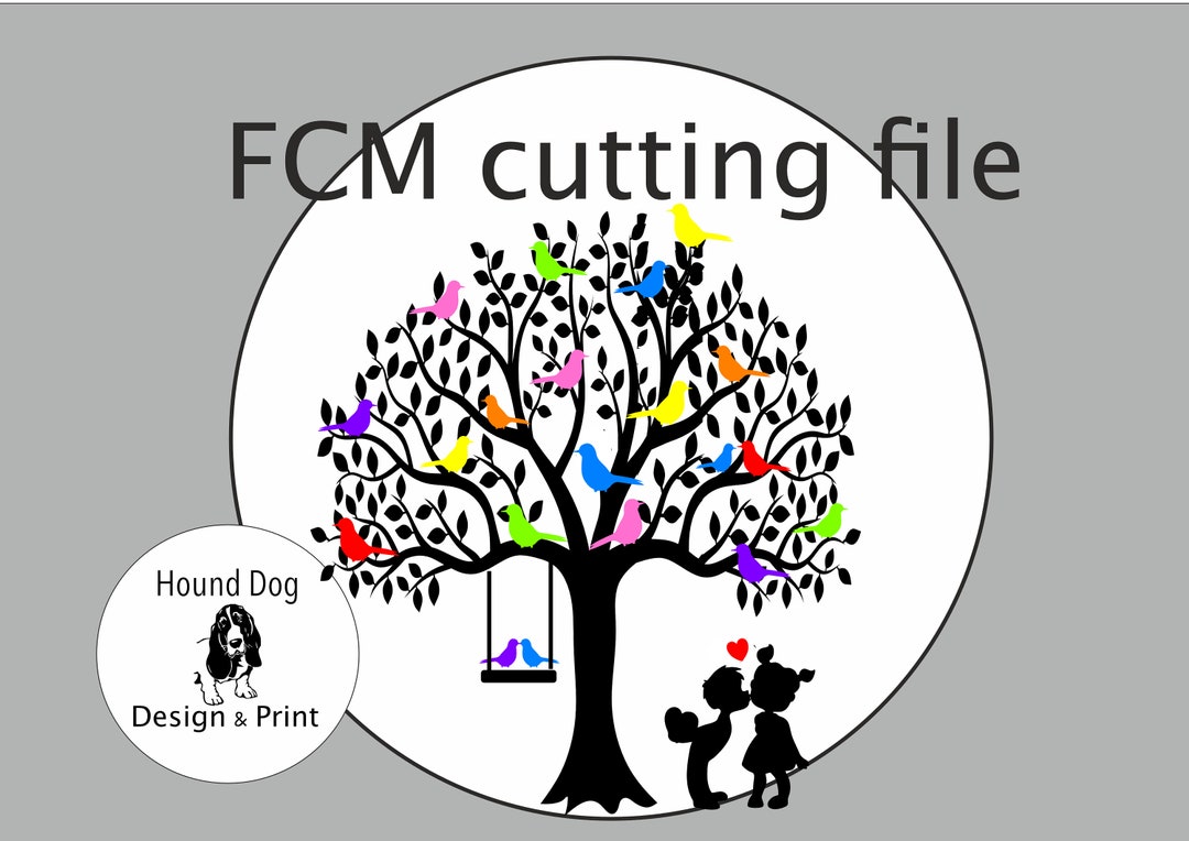 FCM Cutting File of Colourful Birds Sat in a Black Silloutte Tree With ...