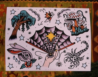 Nature flash sheet - bad bunny - mushroom tattoo