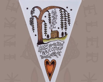Pennant flag - log cabin - welcome tattoo design - welcome sign