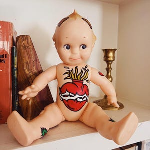 kewpie doll - tattoo - hand painted - vintage