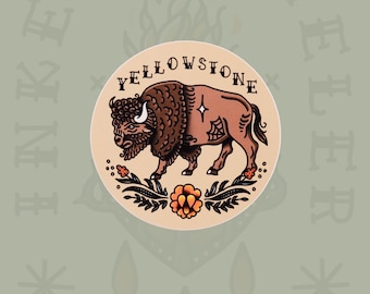 Yellowstone national park - sticker - buffalo - tattoo