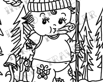 Hiker Kewpie coloring page - digital download