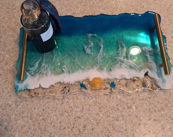 Resin Waves Charcuterie Tray, Epoxy Cheese and Cracker Tray.  Perfume Epoxy Wave Tray.