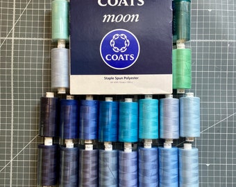 Coats Moon Polyester Sewing Thread 1000m reels. BLUES