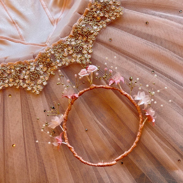 Floral beaded bunwrap, hairband, tiara, for bridesmaids, flower girls and ballet dancers