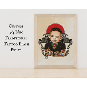 CUSTOM Neo Traditional Individual Portrait Tattoo Flash | Old School Tattoo Flash | Custom Tattoo Art | Tattoo Flash Print | Digital Art