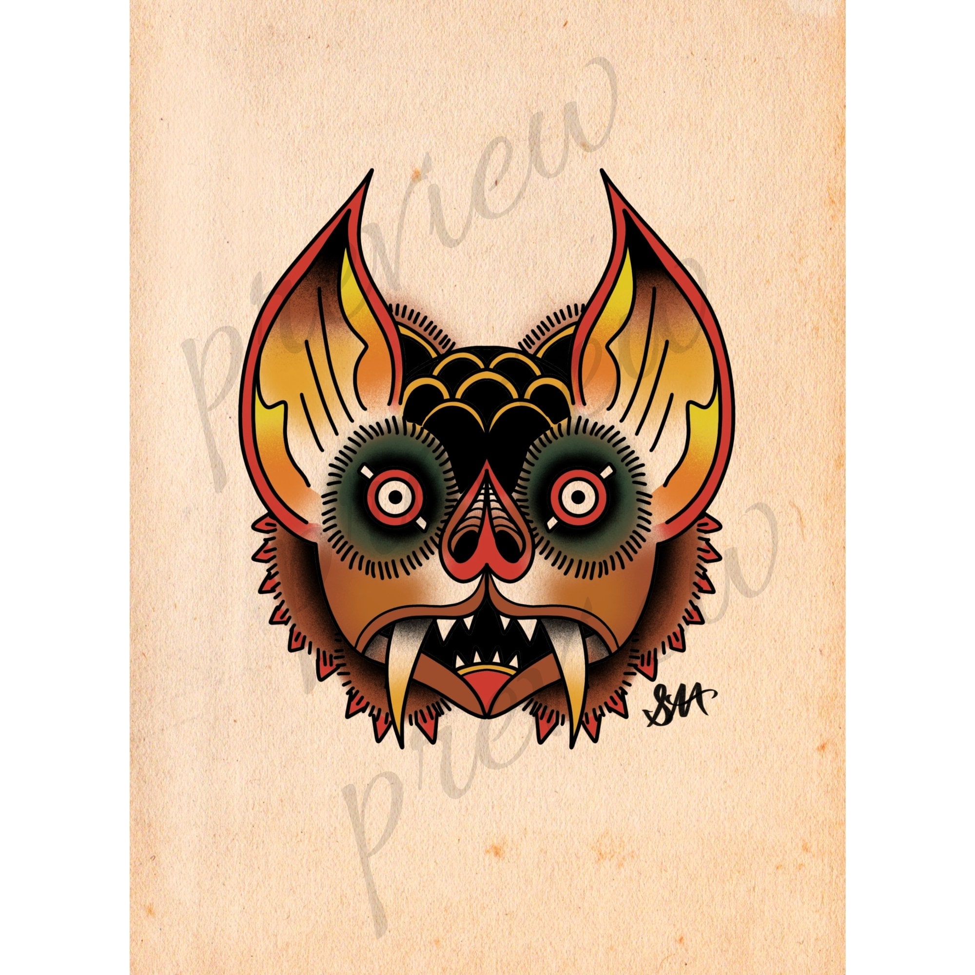 Buy Traditional Bat Tattoo Print Old School Bat Tattoo Art Online in India   Etsy