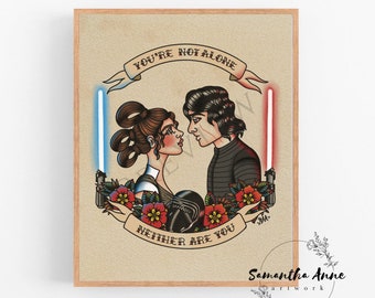 Rey and Kylo Ren Traditional Old School Tattoo Flash Art Print | Star Wars Artwork | Star Wars Gift | Kylo Ren Art | Rey Art | Printable