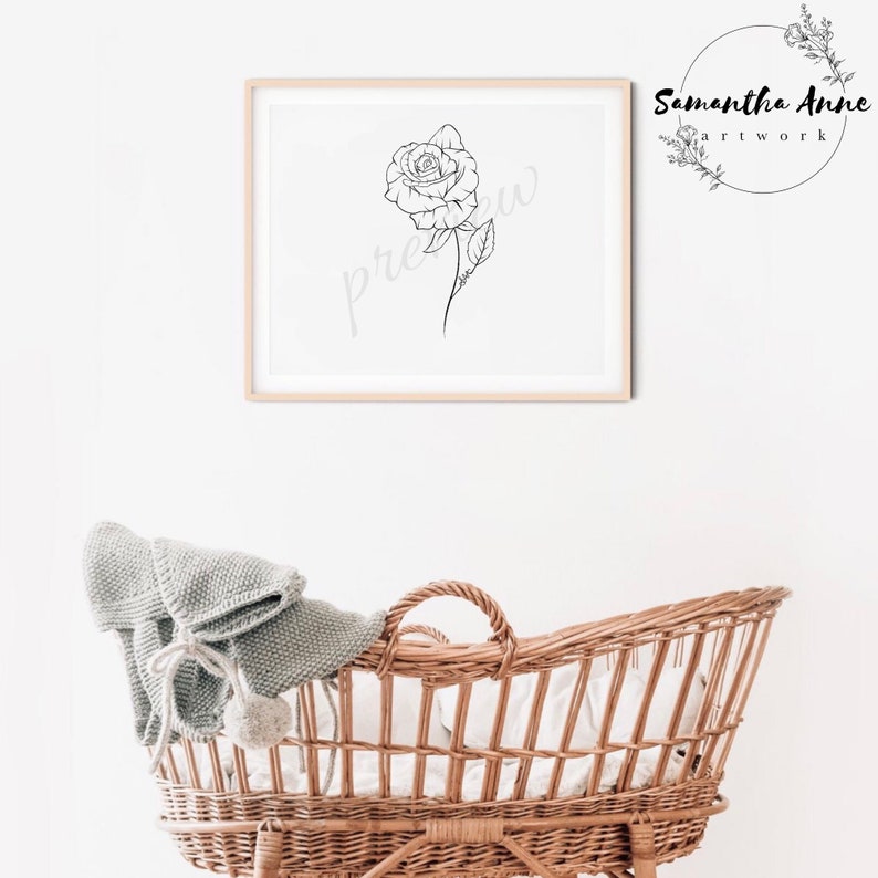 June Birth Flower Rose Wall Art Minimal June Line Art Baby | Etsy