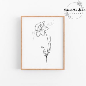 March Birth Flower Daffodil Wall Art | Minimal Daffodil Line Art | Printable Nursery Art, March Baby, Baby Shower Gift, Minimal Floral Print