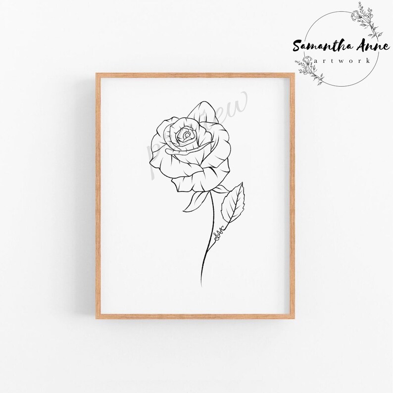June Birth Flower Rose Wall Art Minimal June Line Art Baby | Etsy