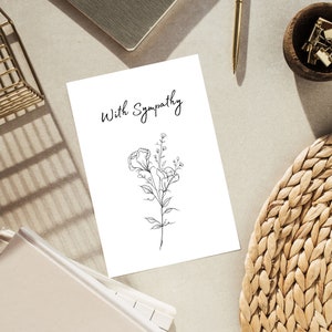 With Sympathy Condolences Card Printable | Instant Download Floral Black and White Greeting Card | Condolence Thinking of You Card | Digital