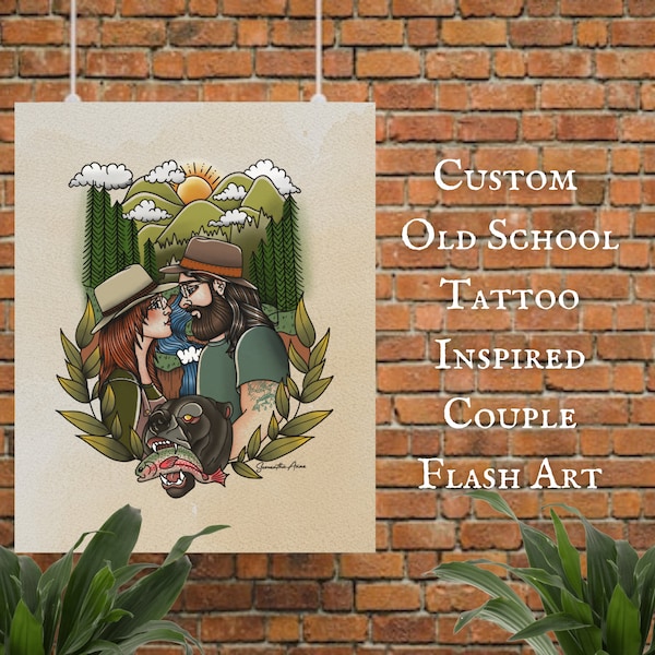 Custom Traditional Old School Couple Tattoo Flash Print | Custom Old School Tattoo Flash | Custom Traditional Tattoo | American Trad