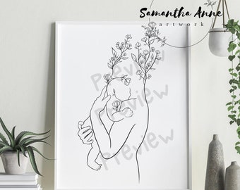 Mother and Child Art Print | Motherhood Line Art | Mother and Child Nursery Wall Art | Minimal Nursery Line Art | Boho Nursery Wall Decor