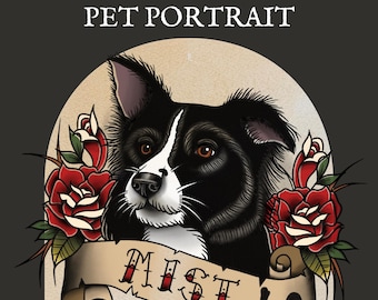 Custom Old School Pet Portraits in Traditional Tattoo Style | Custom Pet Portrait | Unique Tattoo Gift | Pet Loss Gift | Dog Art | Cat Art