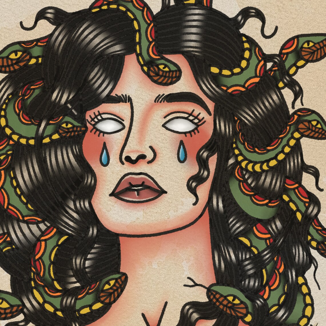 Medusa Old School Tattoo Flash Art Print Neo Traditional | Etsy