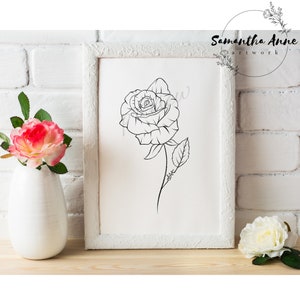 June Birth Flower Rose Wall Art | Minimal June Line Art | Baby Shower ...