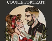 CUSTOM Neo Traditional Tattoo Style Couple Portrait | Neo Traditional Art | Traditional Tattoo Artwork | Custom Art | Anniversary Gift