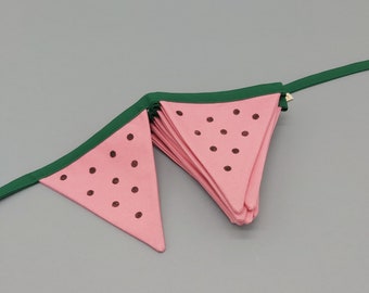 Garland flag bunting, watermelon fabric banner, pink green pennants, nursery decor, birthday party decor, kids photoshoot, watermelon party