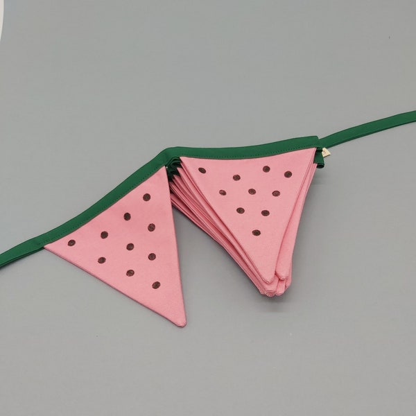 Garland flag bunting, watermelon fabric banner, pink green pennants, nursery decor, birthday party decor, kids photoshoot, watermelon party