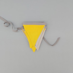 Fabric bunting banner, Gray bunting flags, Yellow garland flags, Neutral kids room decor, Nursery wall hanging, Party wall decor