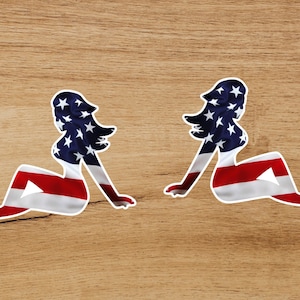 Pin Up Mudflap Girl 2-pack - Premium Vinyl Watherproof Sticker - American Flag | LINEMAN Hard Hat Sticker | Blue Collar | Truck | Car Helmet