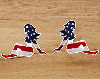 American Flag Pin Up Girl Sticker 2-Pack - Waterproof Vinyl Decal