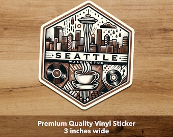 Seattle Space Needle Vinyl Decal: City & Mount Rainier Sticker