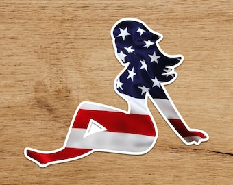Pin Up Mudflap Girl Sticker: American Flag Vinyl Decal