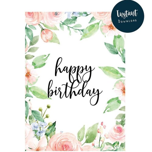 Printable Birthday Card for Her Happy Birthday Watercolor - Etsy