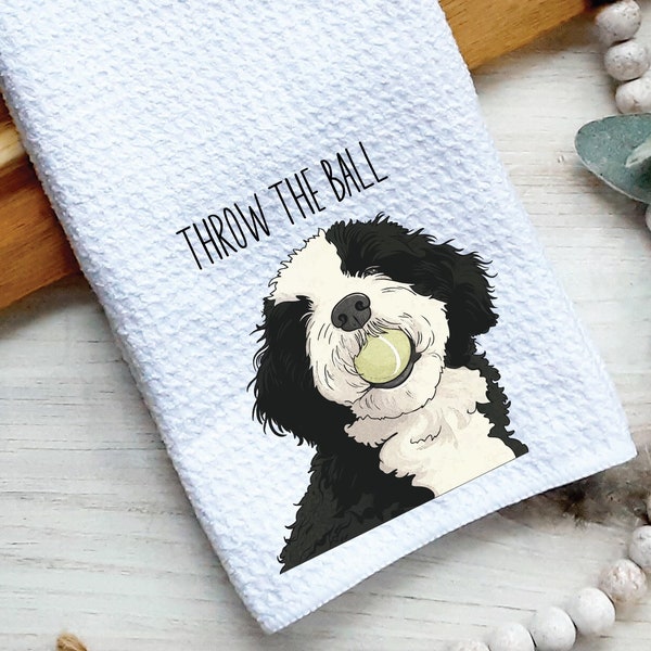 Sheepadoodle with a Ball Kitchen Towel