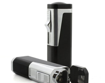 Typhoon Lighter w/ Retractable Cigar Bullet/Punch Cutter at the Bottom of Lighter (Black)