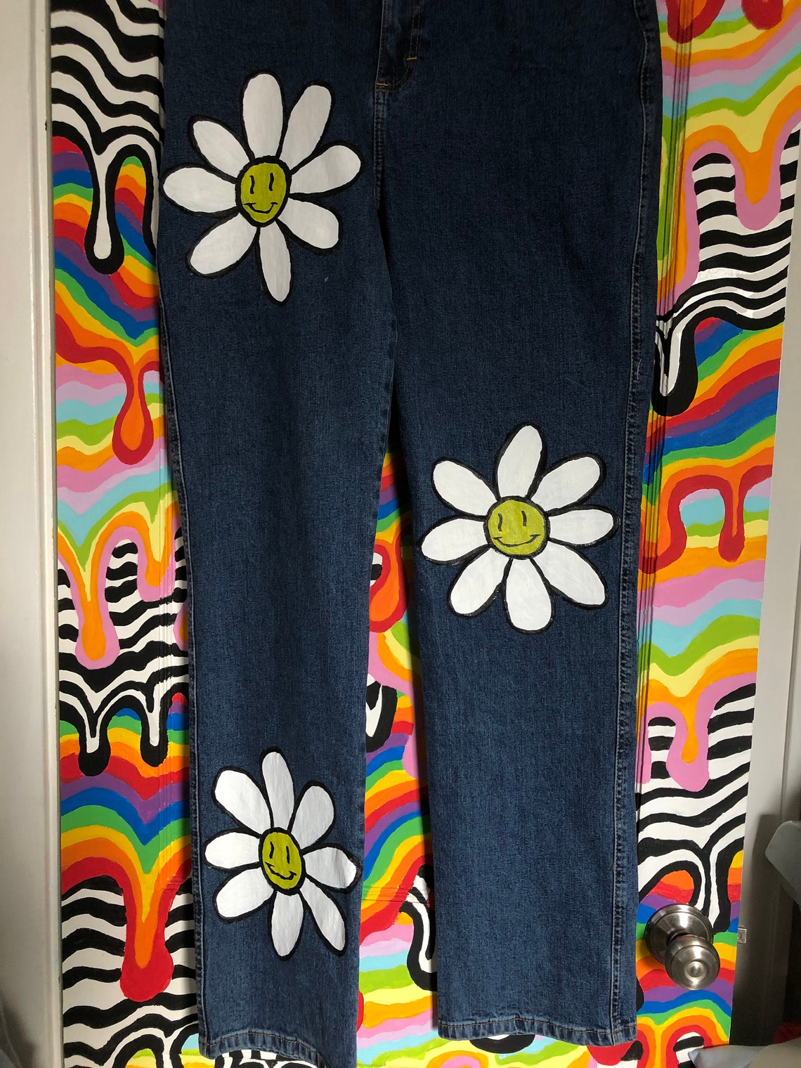 Painted Flower Jeans Etsy