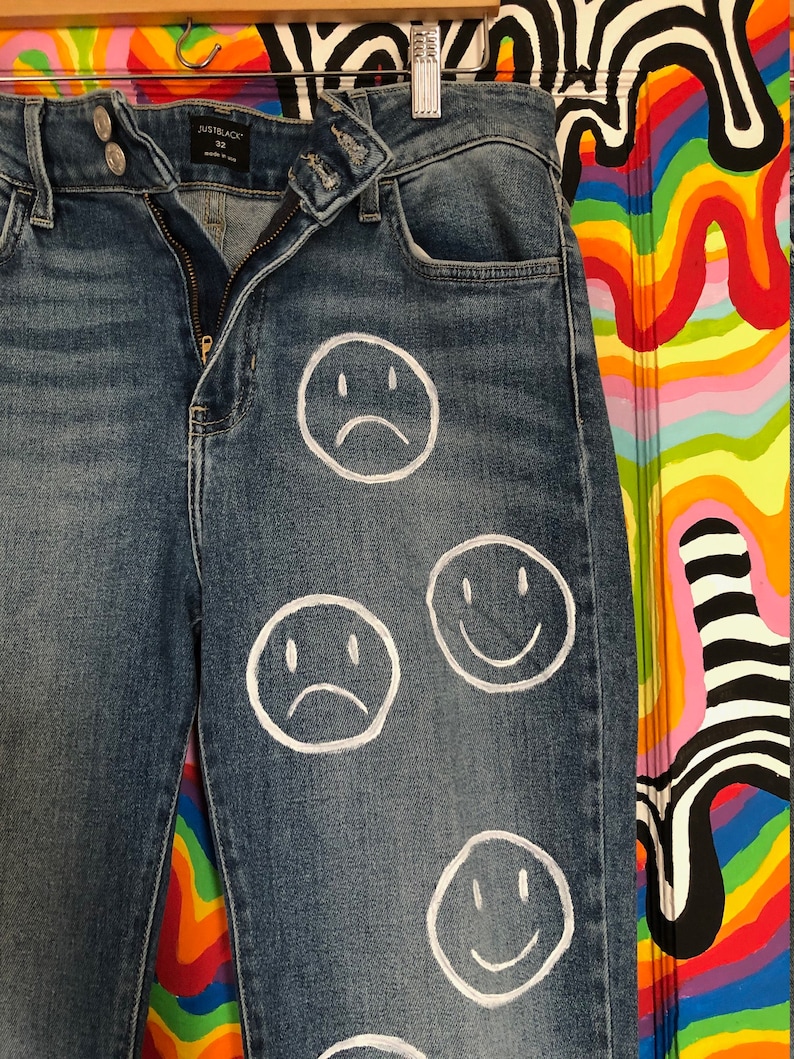 baggy jeans with smiley face