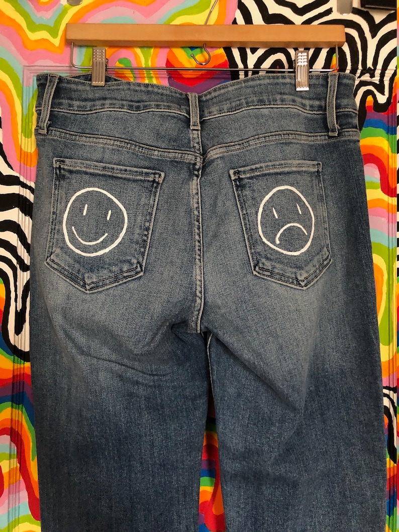 baggy jeans with smiley face